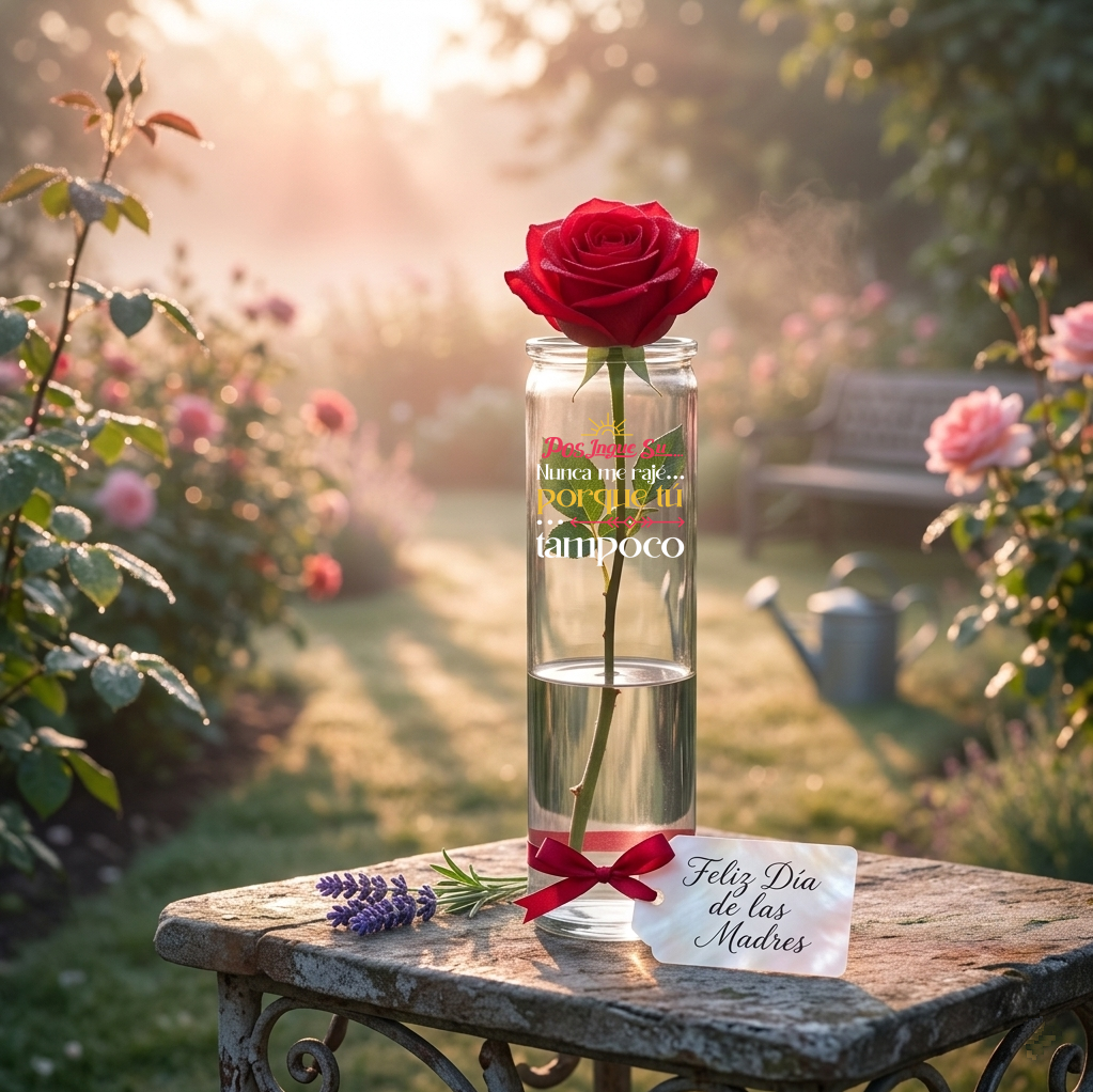 Florero de cristal PosIngueSu con frase y código QR impreso